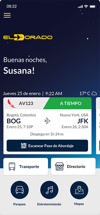 El Dorado App - Home with flight info