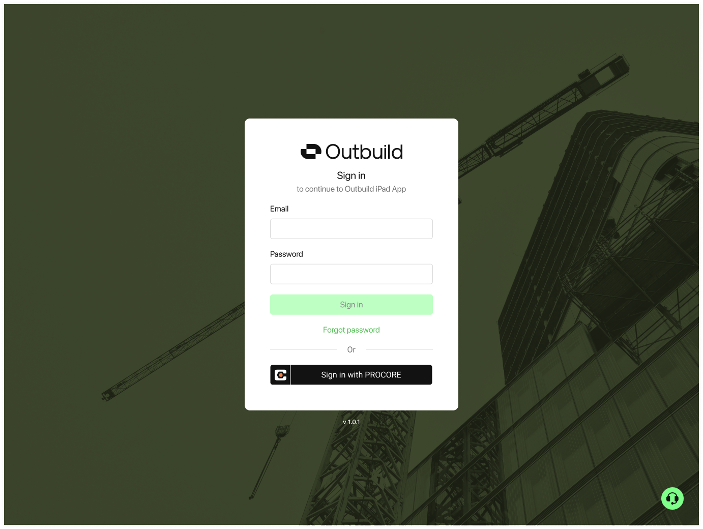 Outbuild iPad App - Login